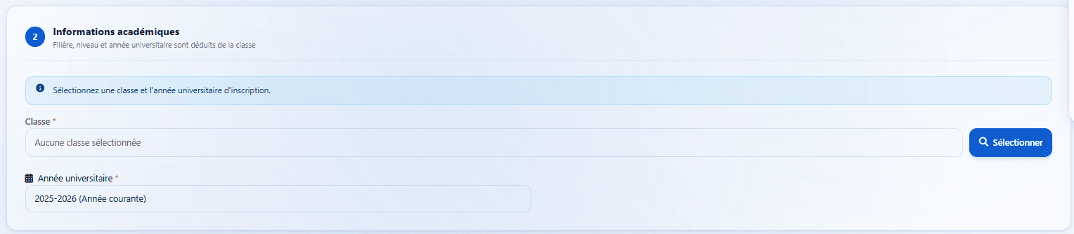 Academic Information section with Select button