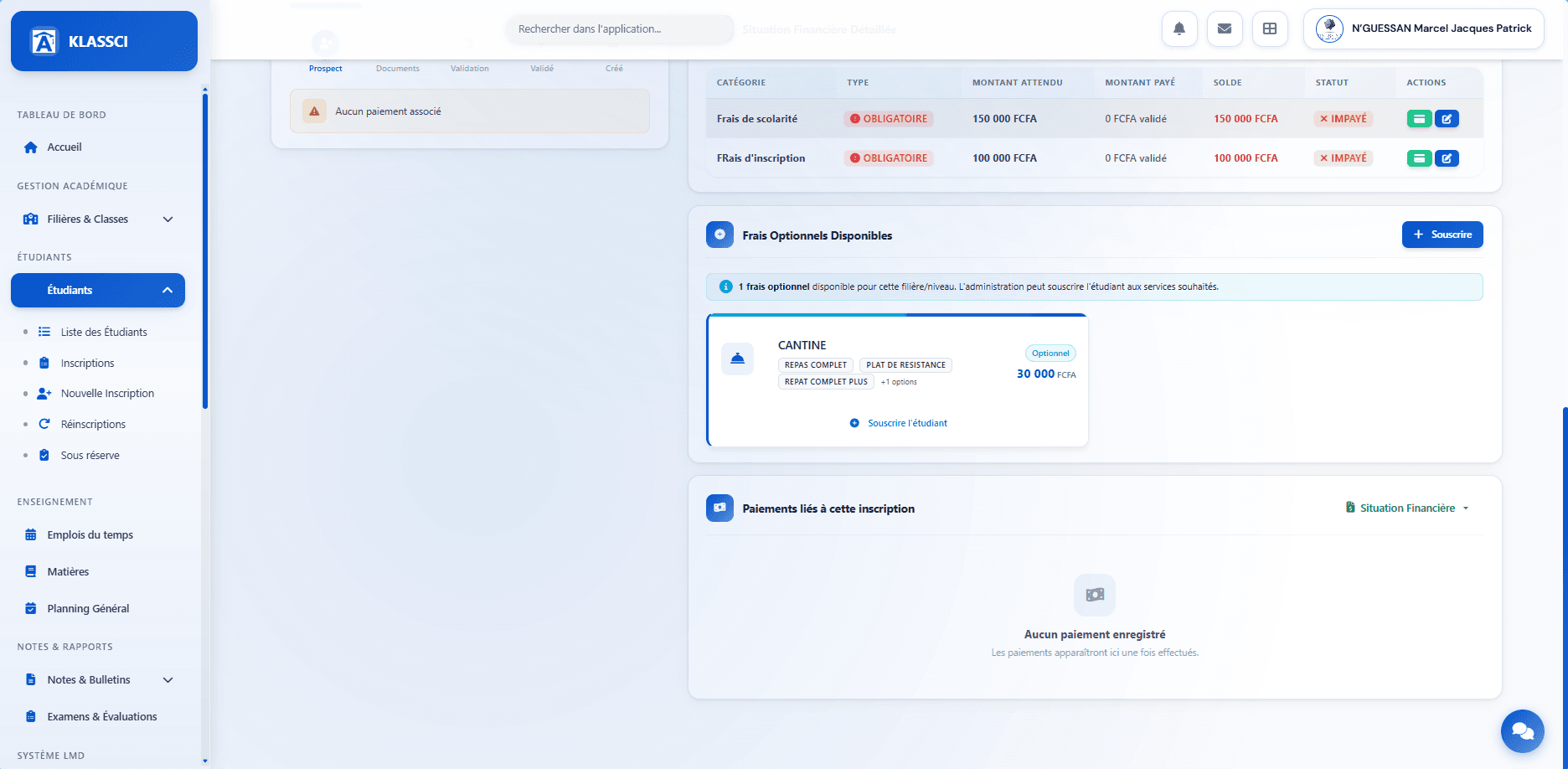 Available optional fees + Linked payments (empty)