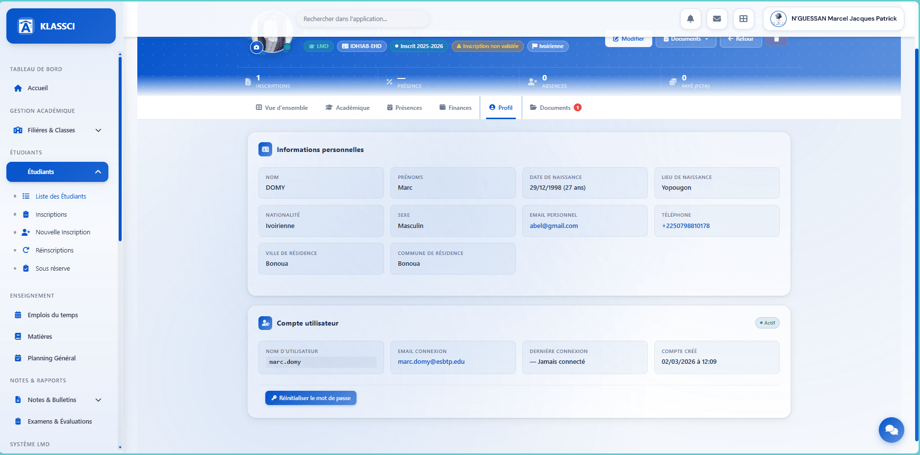 Profile tab with Active User account section