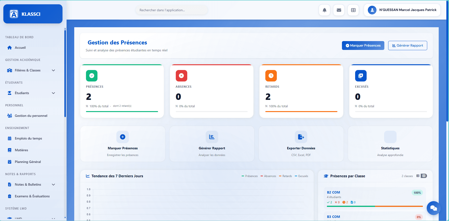Gestion des présences KLASSCI