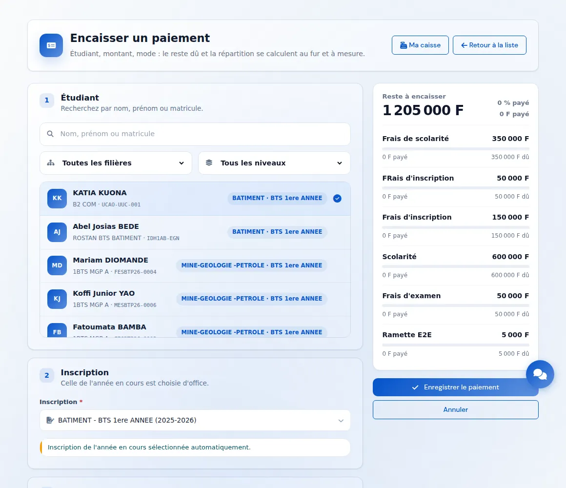 Écran d'encaissement au bureau — Après