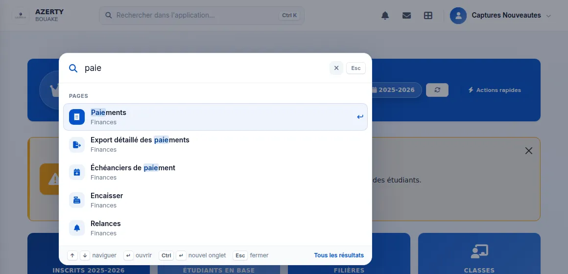 Recherche dans l'application — Après