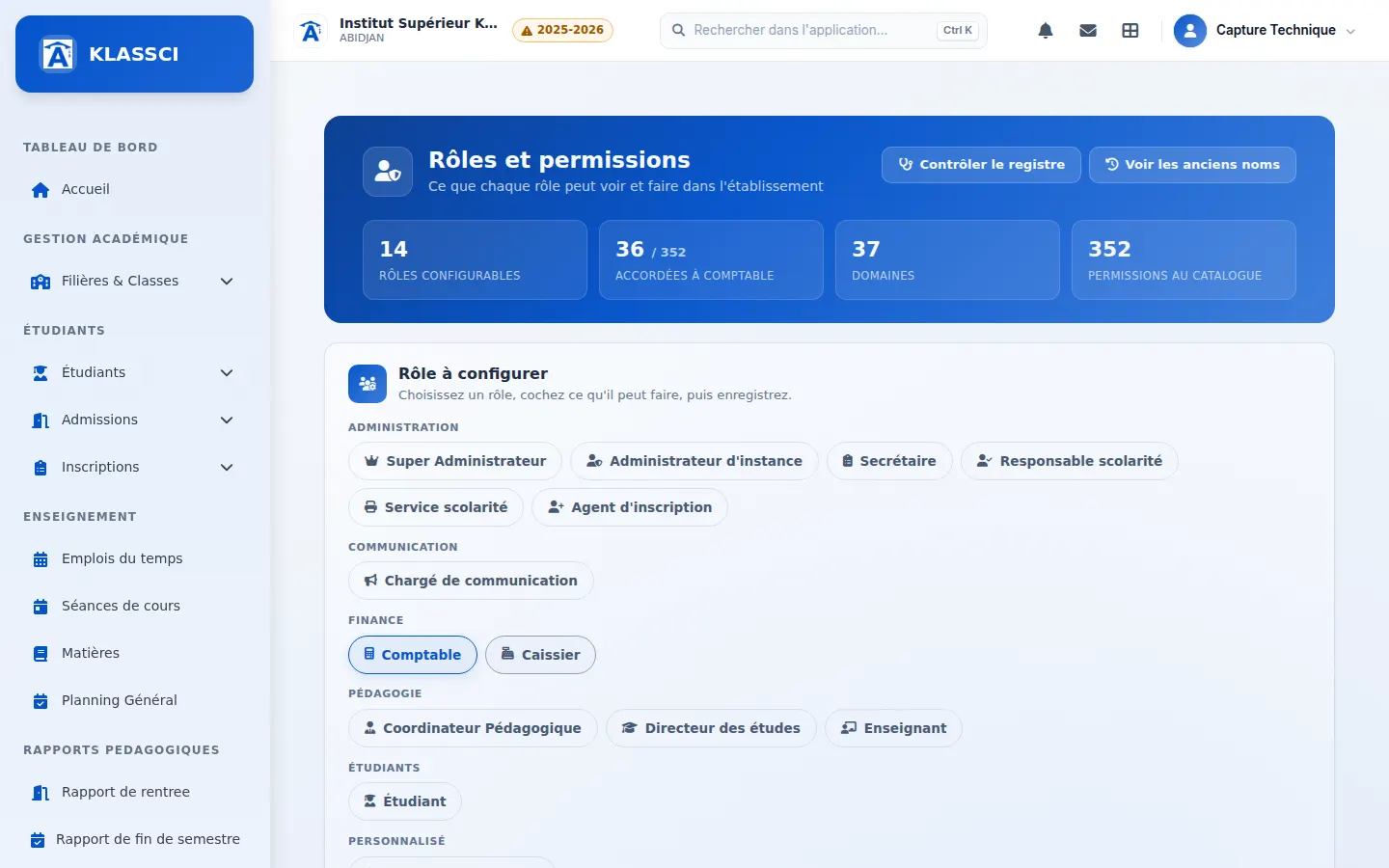 Écran Rôles et permissions — Après