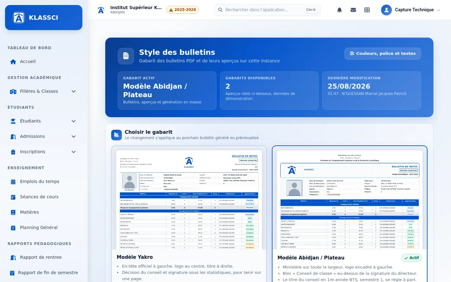 Écran Style des bulletins — Après
